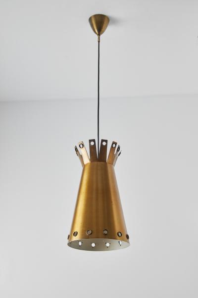  Stilnovo Large 1950s Italian Perforated Brass Double Cone Pendant