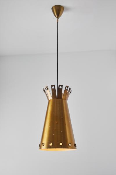  Stilnovo Large 1950s Italian Perforated Brass Double Cone Pendant