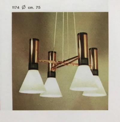  Stilnovo Large 1950s Stilnovo 4 Cone Model 1174 Chandelier