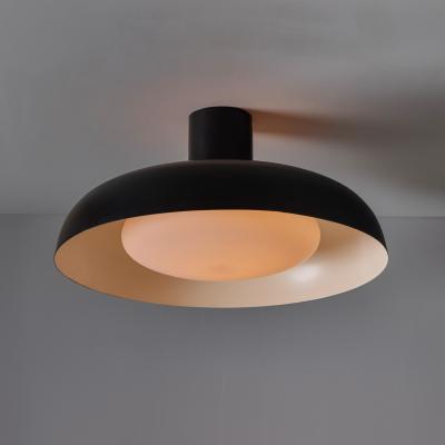  Stilnovo Large 1950s Stilnovo Black Metal and Opaline Glass Ceiling Lamp by Bruno Gatta