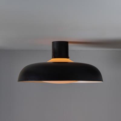  Stilnovo Large 1950s Stilnovo Black Metal and Opaline Glass Ceiling Lamp by Bruno Gatta