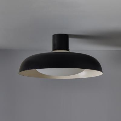  Stilnovo Large 1950s Stilnovo Black Metal and Opaline Glass Ceiling Lamp by Bruno Gatta