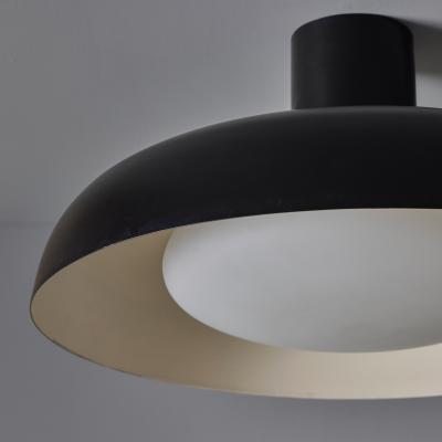  Stilnovo Large 1950s Stilnovo Black Metal and Opaline Glass Ceiling Lamp by Bruno Gatta