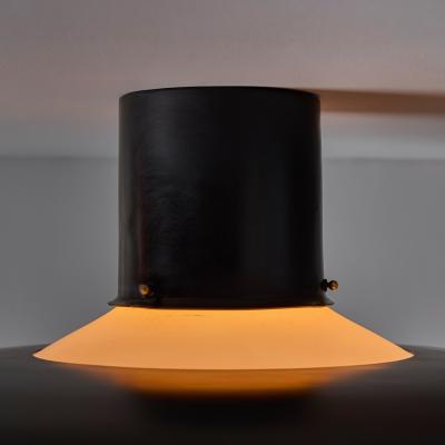  Stilnovo Large 1950s Stilnovo Black Metal and Opaline Glass Ceiling Lamp by Bruno Gatta