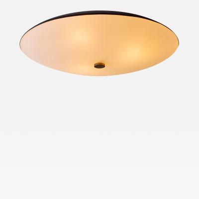  Stilnovo Large 1950s Stilnovo Opaline Glass Black Metal Ceiling Lamp