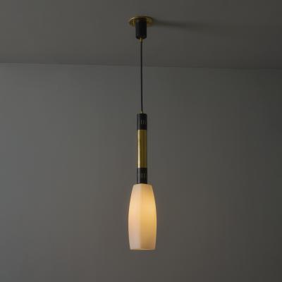  Stilnovo Large 1950s Stilnovo Opaline Glass and Brass Pendant Lamp