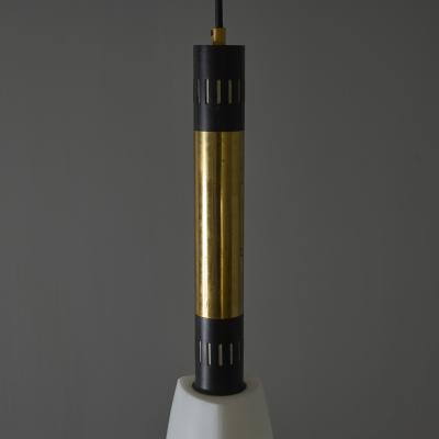  Stilnovo Large 1950s Stilnovo Opaline Glass and Brass Pendant Lamp