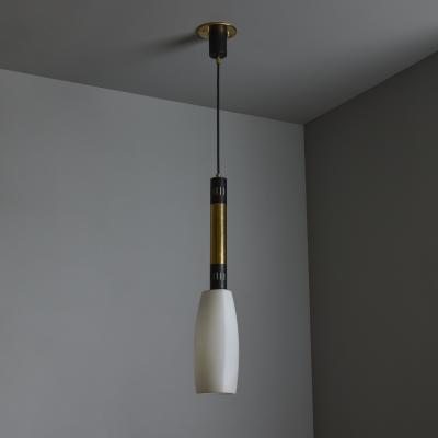  Stilnovo Large 1950s Stilnovo Opaline Glass and Brass Pendant Lamp