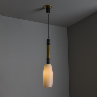  Stilnovo Large 1950s Stilnovo Opaline Glass and Brass Pendant Lamp