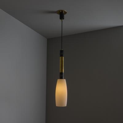  Stilnovo Large 1950s Stilnovo Opaline Glass and Brass Pendant Lamp