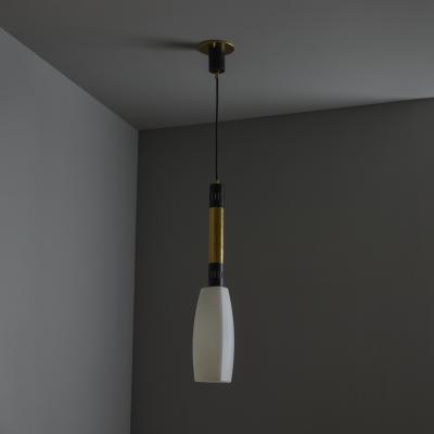 Stilnovo Large 1950s Stilnovo Opaline Glass and Brass Pendant Lamp