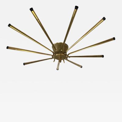  Stilnovo Large Italian Midcentury Brass Sunburst or Star Flush Mount Pendant Stilnovo