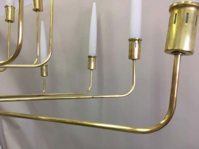 Stilnovo Large Italian Modern Neoclassic 2 Tier Brass Satin Glass Chandelier Stilnovo