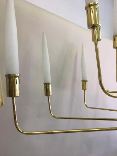  Stilnovo Large Italian Modern Neoclassic 2 Tier Brass Satin Glass Chandelier Stilnovo