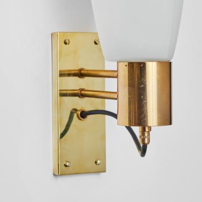  Stilnovo Large Pair of 1950s Stilnovo Opaline Brass and Glass Sconces