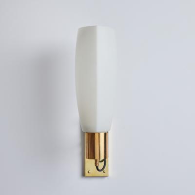  Stilnovo Large Pair of 1950s Stilnovo Opaline Brass and Glass Sconces