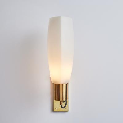  Stilnovo Large Pair of 1950s Stilnovo Opaline Brass and Glass Sconces