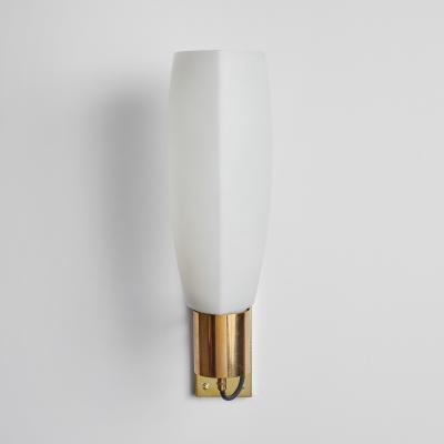  Stilnovo Large Pair of 1950s Stilnovo Opaline Brass and Glass Sconces