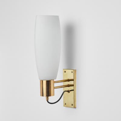  Stilnovo Large Pair of 1950s Stilnovo Opaline Brass and Glass Sconces
