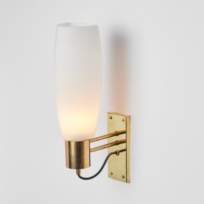  Stilnovo Large Pair of 1950s Stilnovo Opaline Brass and Glass Sconces