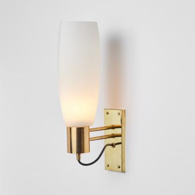  Stilnovo Large Pair of 1950s Stilnovo Opaline Brass and Glass Sconces