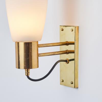  Stilnovo Large Pair of 1950s Stilnovo Opaline Brass and Glass Sconces