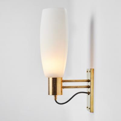  Stilnovo Large Pair of 1950s Stilnovo Opaline Brass and Glass Sconces