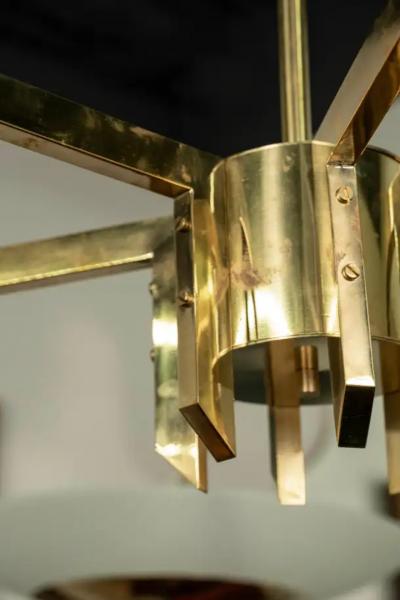  Stilnovo Large Scale Italian Brass And Glass Chandelier Attributed To Stilnovo