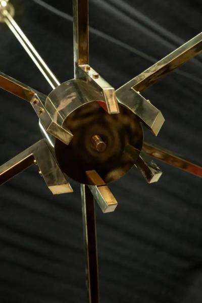  Stilnovo Large Scale Italian Brass And Glass Chandelier Attributed To Stilnovo