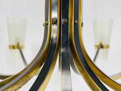  Stilnovo Mid Century Italian 12 Arm Chandelier by Stilnovo in Brass and Murano Glass