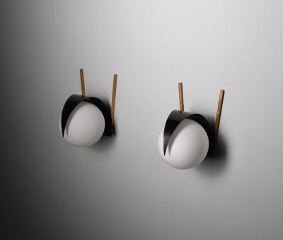  Stilnovo Mid Century Italian Sconces Vintage STILNOVO Brass and Opaline Glass appliques