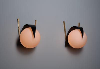  Stilnovo Mid Century Italian Sconces Vintage STILNOVO Brass and Opaline Glass appliques