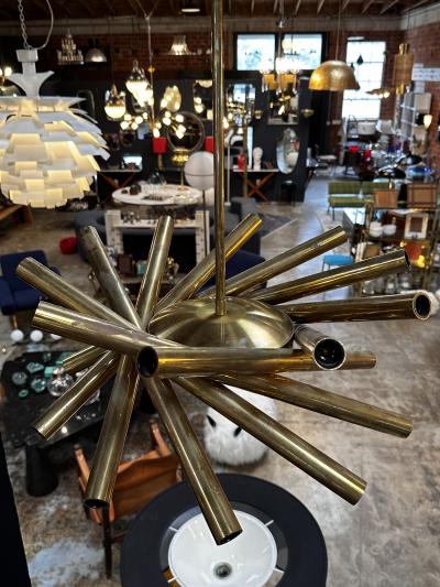  Stilnovo Mid Century Italian Small Stilnovo Orbit Chandelier Brass Italy 1955