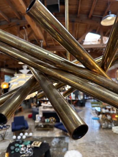  Stilnovo Mid Century Italian Small Stilnovo Orbit Chandelier Brass Italy 1955