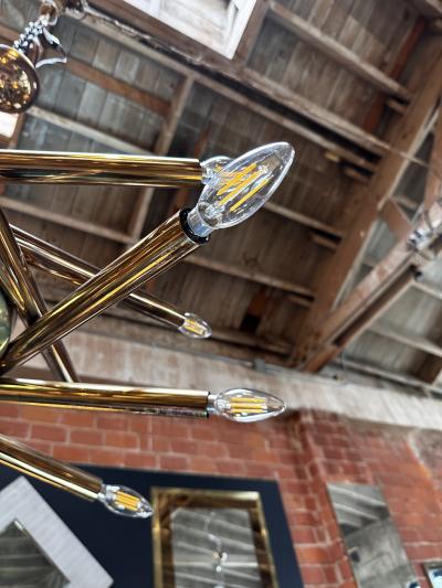  Stilnovo Mid Century Italian Stilnovo Orbit Chandelier Brass Italy 1955