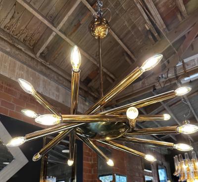  Stilnovo Mid Century Italian Stilnovo Orbit Chandelier Brass Italy 1955
