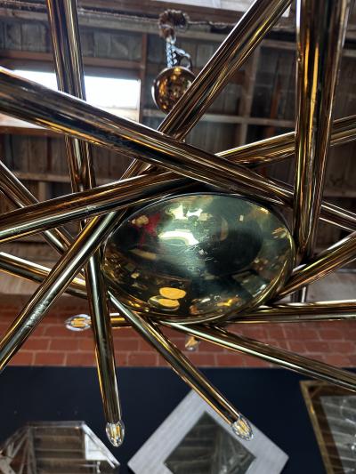  Stilnovo Mid Century Italian Stilnovo Orbit Chandelier Brass Italy 1955