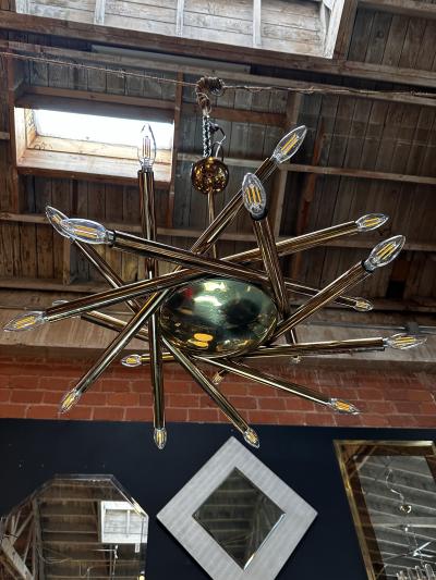  Stilnovo Mid Century Italian Stilnovo Orbit Chandelier Brass Italy 1955