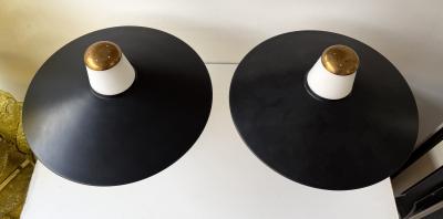  Stilnovo Mid Century Modern Pair of Lamps Brass Lacquered Metal by Stilnovo Italy 1950s