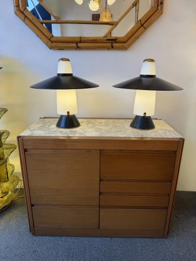  Stilnovo Mid Century Modern Pair of Lamps Brass Lacquered Metal by Stilnovo Italy 1950s