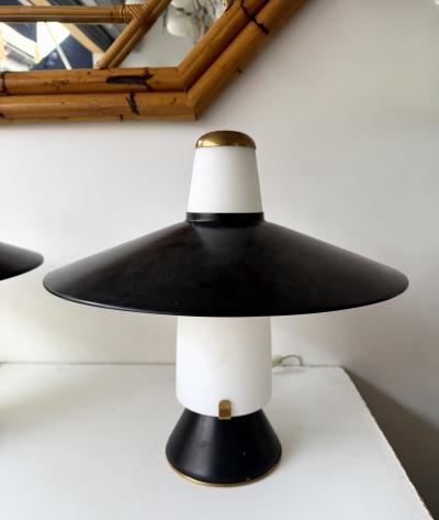  Stilnovo Mid Century Modern Pair of Lamps Brass Lacquered Metal by Stilnovo Italy 1950s