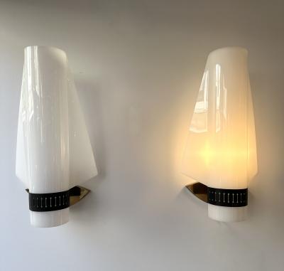  Stilnovo Mid Century Modern Sconces Perspex Brass by Stilnovo Italy 1960s