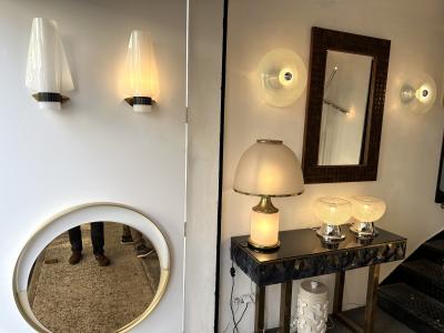  Stilnovo Mid Century Modern Sconces Perspex Brass by Stilnovo Italy 1960s