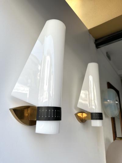  Stilnovo Mid Century Modern Sconces Perspex Brass by Stilnovo Italy 1960s