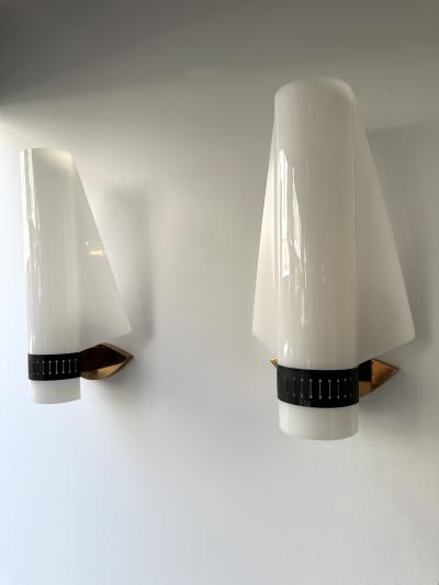  Stilnovo Mid Century Modern Sconces Perspex Brass by Stilnovo Italy 1960s