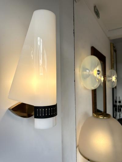  Stilnovo Mid Century Modern Sconces Perspex Brass by Stilnovo Italy 1960s