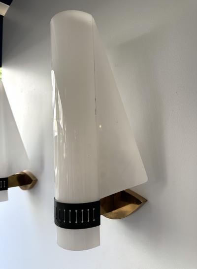  Stilnovo Mid Century Modern Sconces Perspex Brass by Stilnovo Italy 1960s