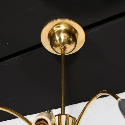  Stilnovo Mid Century Modernist Twelve Arm Brass and Enamel Chandelier by Stilnovo