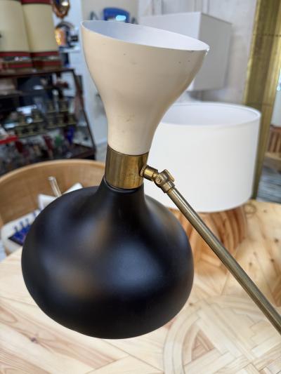  Stilnovo Mid Century Stilnovo Adjustable Black White Table Lamp in Brass Italy