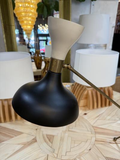  Stilnovo Mid Century Stilnovo Adjustable Black White Table Lamp in Brass Italy